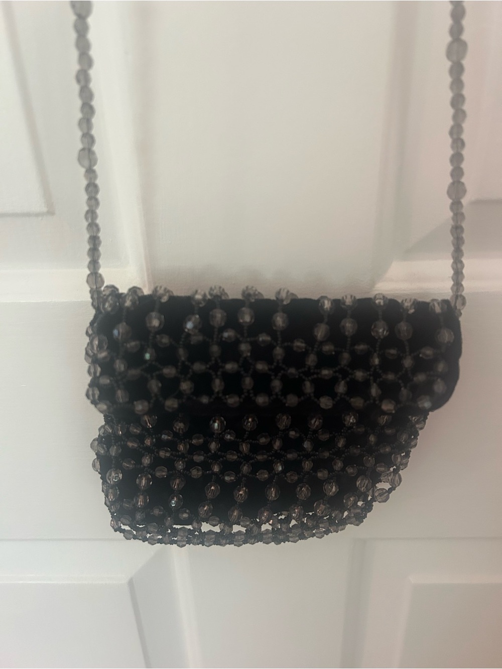 Black Beaded Crossbody Bag - Elegant Evening Accessory